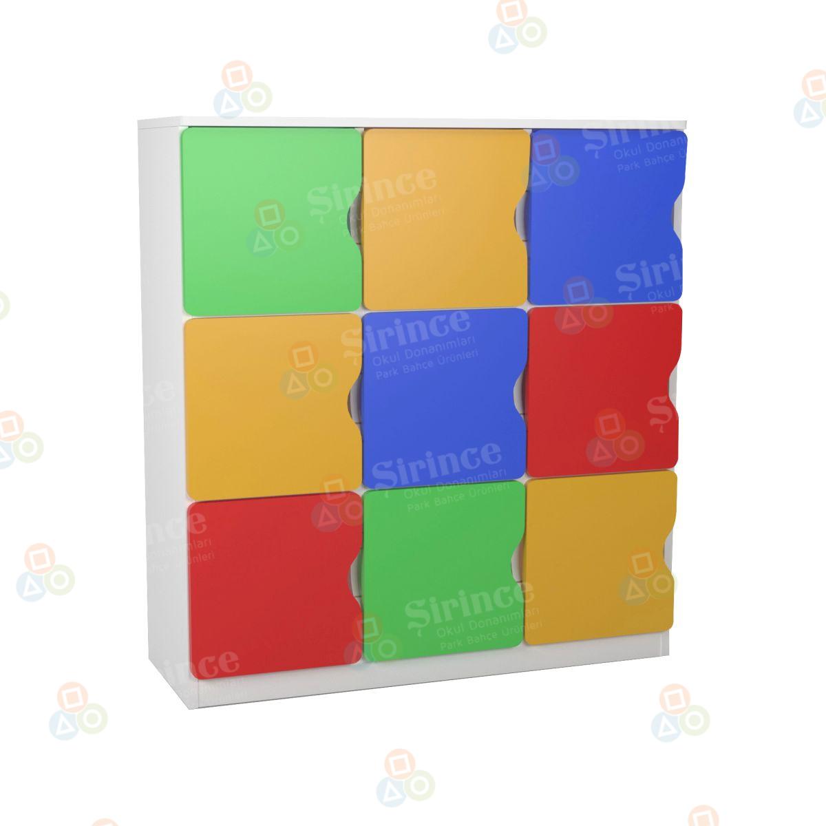 9 KAPAKLI ANAOKULU DOLABI RENKLİ AKY-HS0002R